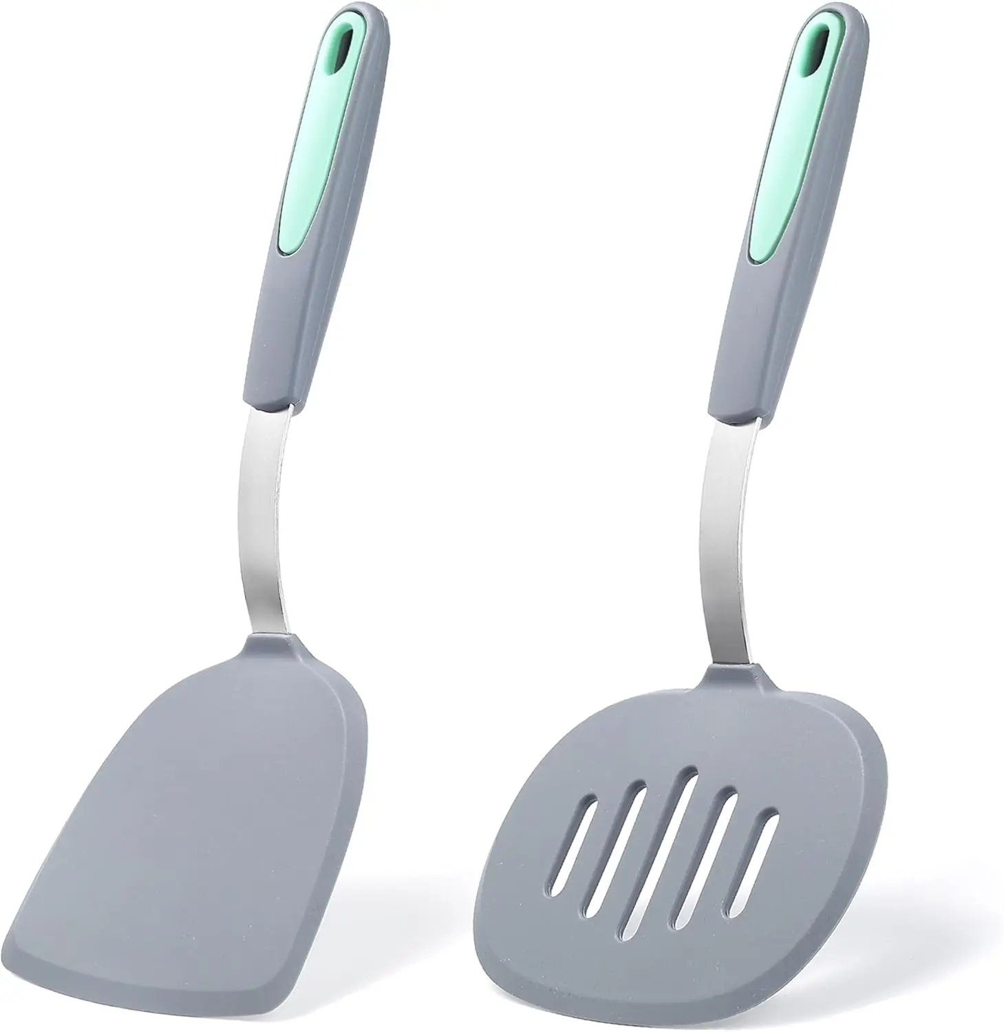 

2-Piece Silicone Spatula Set, Non-Stick Heat Resistant Turner for Eggs Fish Pancakes, Light Grey Kitchen Utensils