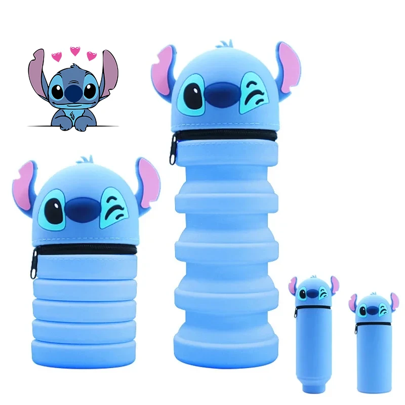 

Disney Stitch Foldable Silicone Pencil Case Cute Cartoon Pen Holder Student Stationery Storage Bag High Capacity Children Gifts