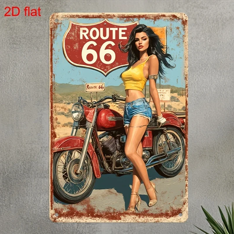 Two-Dimensional Flat Retro Metal Decorative Panel | Route 66 Themed Wall Decoration | Durable, Pre-Punched, Easy to Hang, 20X30Cm