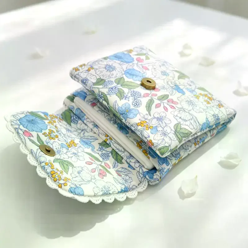 Cute Floral Sanitary Pad Storage Bag Lace Bow Period Pouch For Women Girls Portable Menstrual Pad Tampon Holder Privacy Organiz