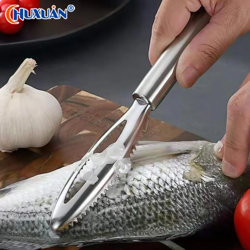 [Q]Stainles Fish Scales Scraping Graters Fast Cleaner Remove Skin Brush Cleaning Scraper Peeler Bone Scaler Tongs Tweezers Tool