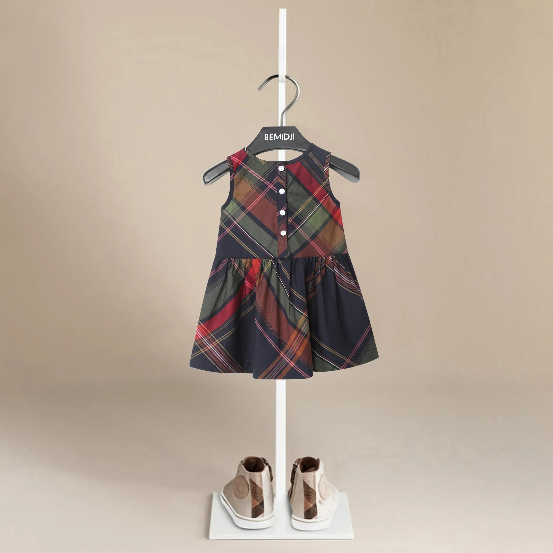 2-7Years Old Baby  Summer New Children's Clothing Girl Plaid Cotton Dress Vest Girl's Skirt Kids Princess Dresses