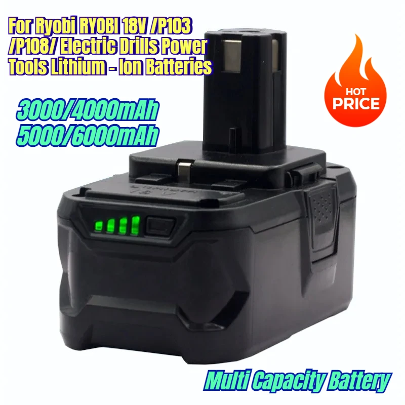 

Multi Capacity Battery for Ryobi RYOBI 18V /P103 /P108/ Electric Drills Power Tools Lithium - Ion Batteries