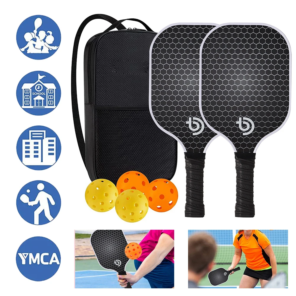 Pickleball Paddles Set of 2 Honeycomb Core Pickleball Paddles with 4 Pickleball Balls and Pickleball Bag Pickle Ball Paddle Set