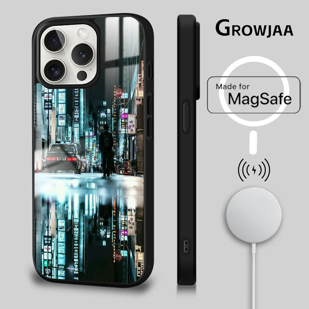 Tokyo N- Neon F-Futuristic City Phone Case For iPhone 16 15 14 13 12 11 Pro Max Plus Mini Magsafe Mirror Wireless Magnetic Cover