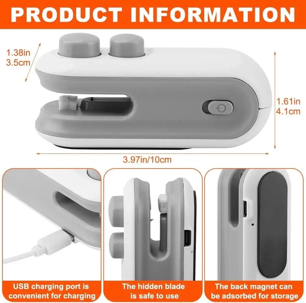 USB Portable Mini Sealer Snacks Home Use Rechargeable Vacuum Sealer Handheld Food Plastic Packaging Heat Sealer