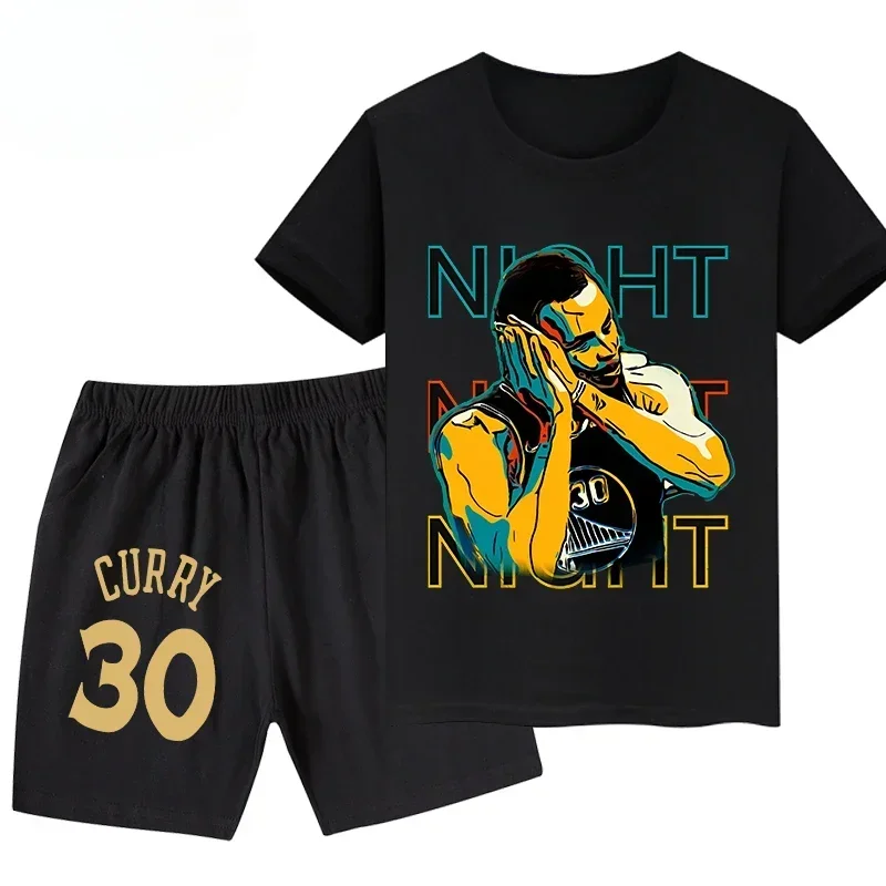 Stephen Curry Print Children Clothes Summer Kid\'s Cotton T-shirt Shorts Suit Short-sleeved Sport 2-piece Baby Set Boy Girl