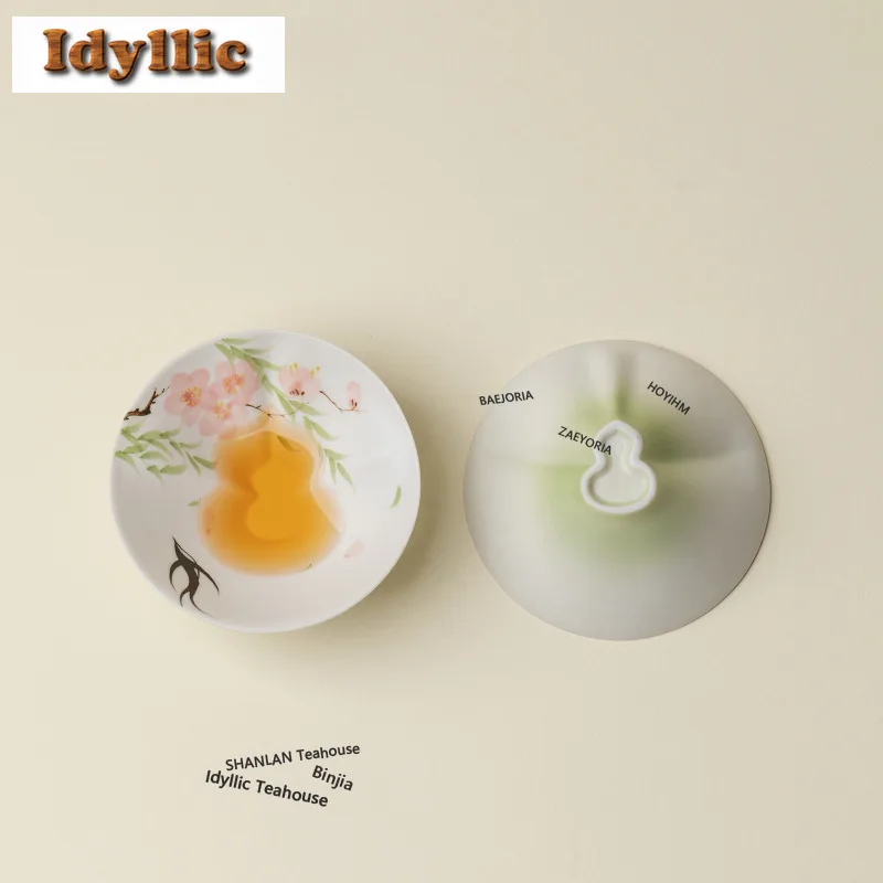 HOYIHM 60ml Spring Swallows Peach Branches Teacup Zen Tea Bowl Set Of Cups Tea-tasting Personal Cup Chazhan Master Cups Teaware