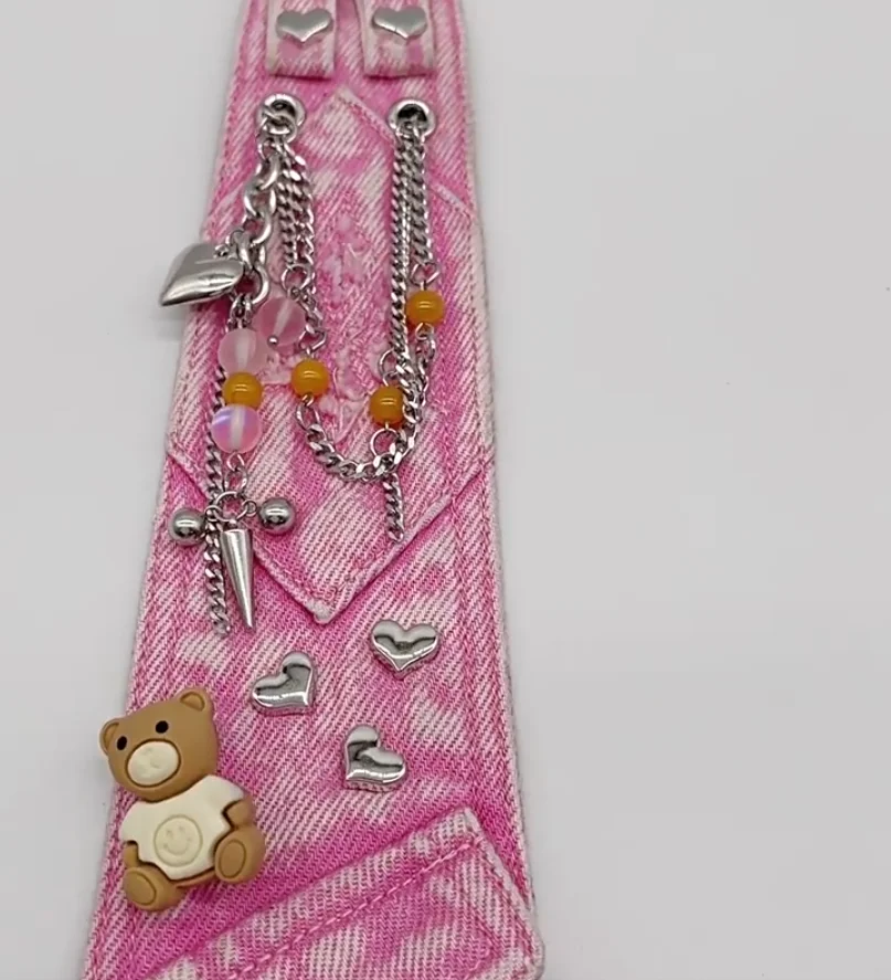 Uomo Donna Designer Rosa Denim Catena di metallo Punk Cravatte senza nodo per camicia Ragazzo Ragazze Performance Cravatta TB286