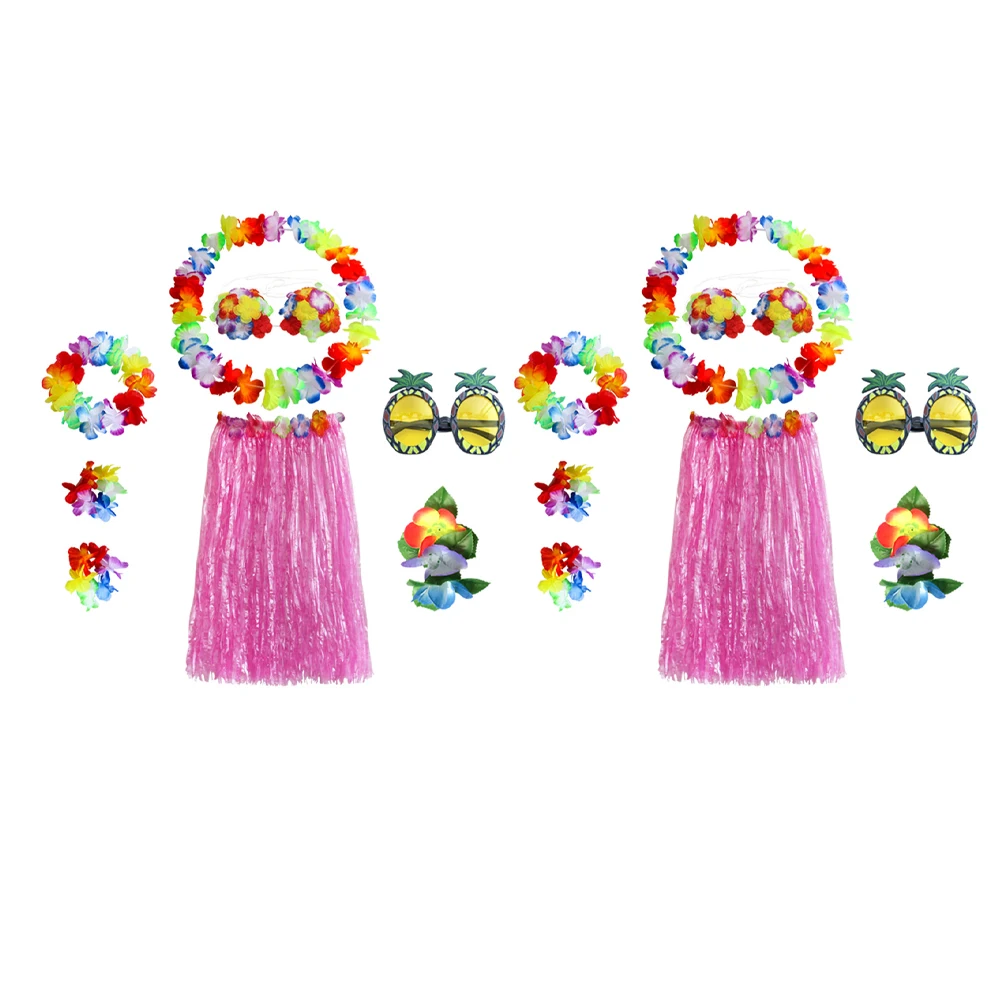 

8 PCS Dance Costume Pink Grass Skirt Hawaiian Party Accessories Skirts Adults Women