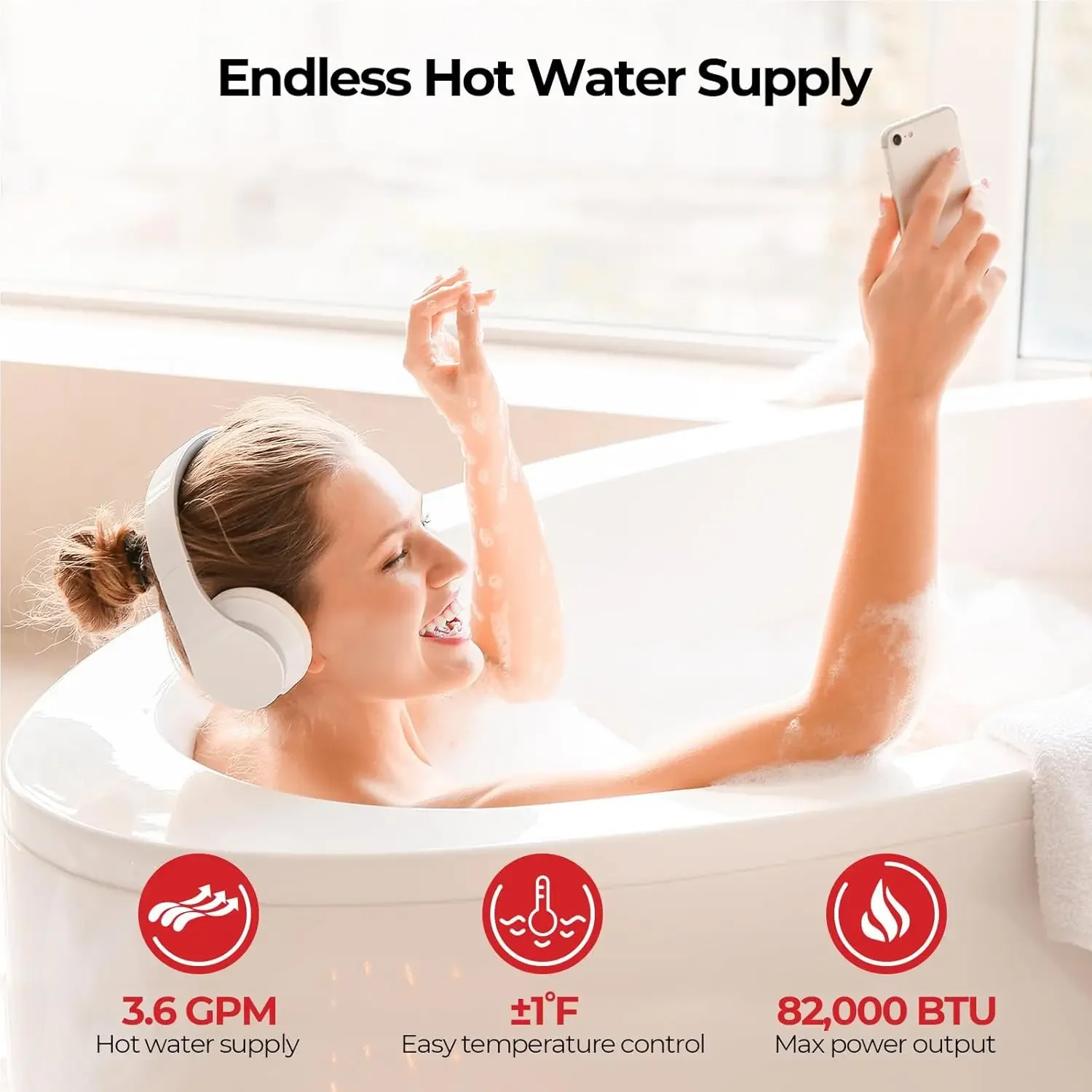 Tankless Water Heater Propane 3.6 GPM, 82,000 BTU On Demand Hot Water Heater Propane, 2-3 Points Gas Tankless Water Heater Indoo
