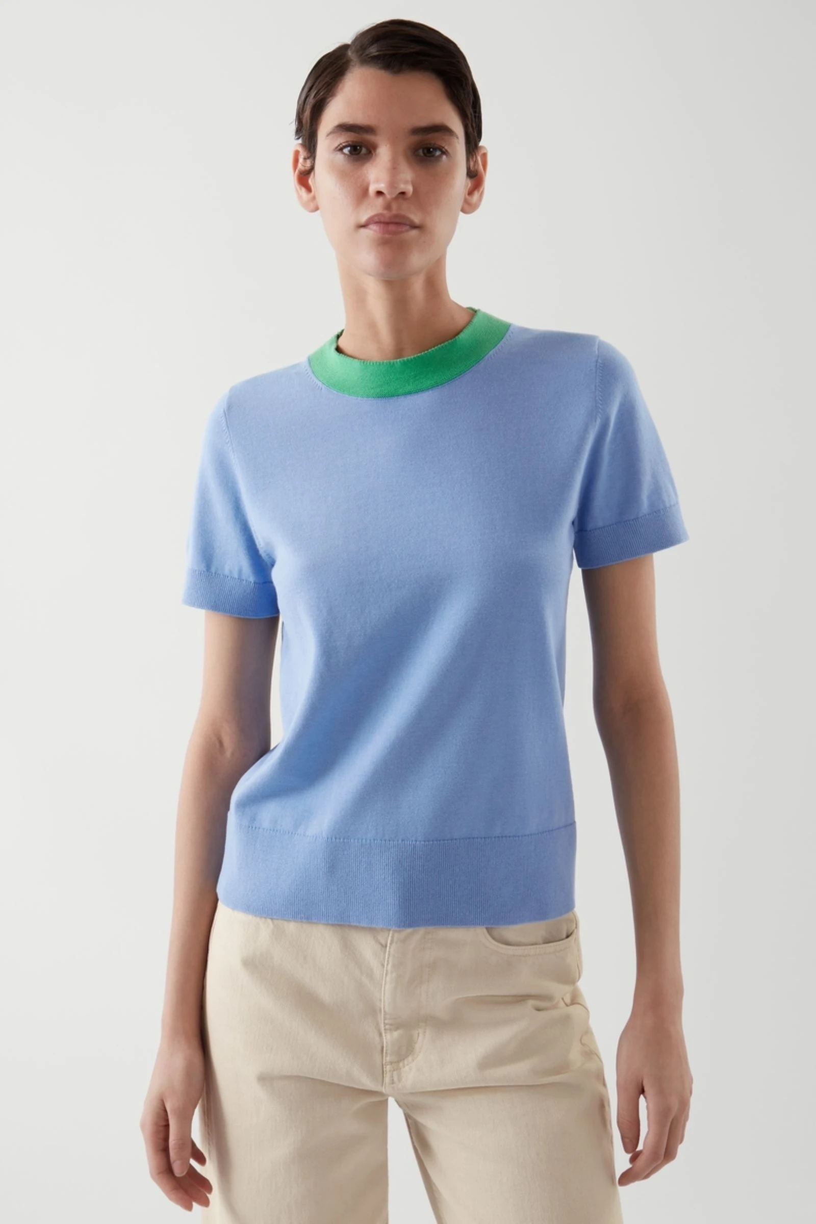

Ethereal MD 2025 cos spring new style of Ladies' casual style color-blocked knitted T-shirt