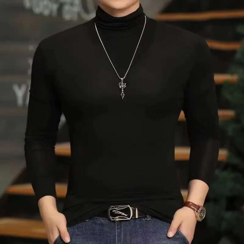

Thermal Underwear Tops Men Spring Clothes Thermal Shirt Autumn Men's Winter Tights High Neck Thin Slim Fit Long Sleeve T-shirt
