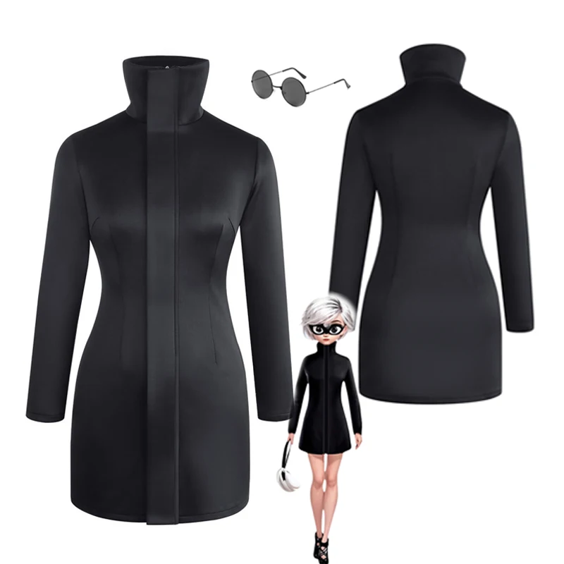 Women Gojo Satoru Bodycon Dress Cosplay Costume with Glasses Set for Girl Cosplay Stretchy Fabric Black Sexy Dress Halloween view 2