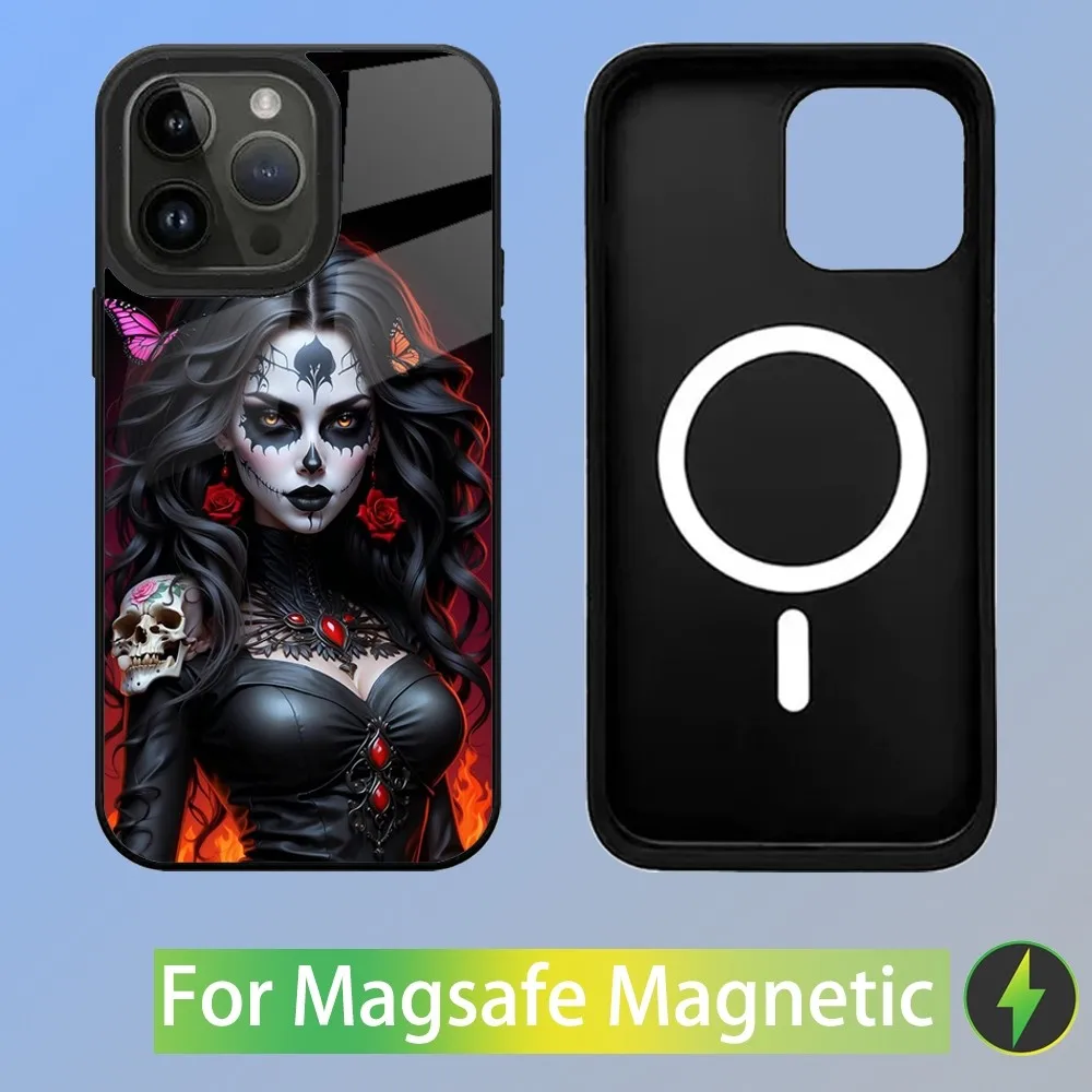 Mexican Catrina Skull Girl Phone Case For iPhone 15,14,13,12,11,Plus,Pro,Max Mini Magsafe Magnetic Wireless Charging