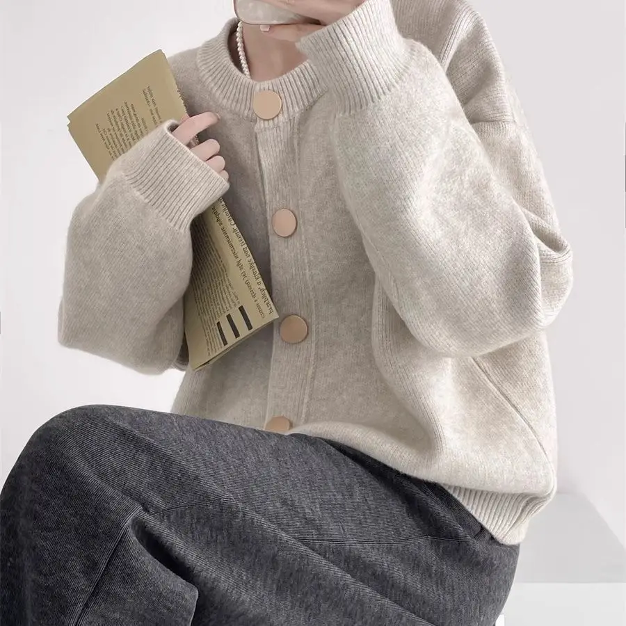 

2025 Womens Fall Loose Knitwear Elegant Cardigan Sweater Long Sleeve Top Autumn Winter Jersey Jacket Outerwear