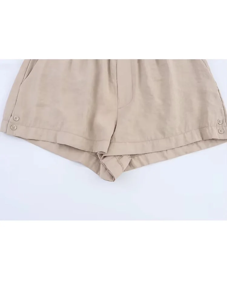 HH-pantalones cortos holgados de verano para mujer, traje de un solo pecho con cuello en V, camisas de manga corta con bolsillos + Mini pantalones cortos con cintura elástica