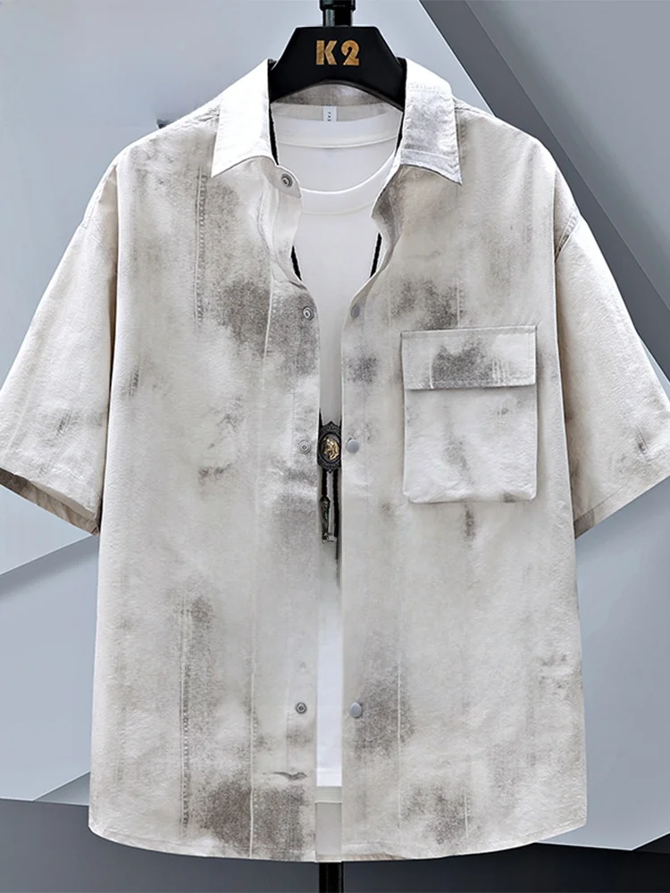 

Mo Cha Trendy Brand plus Size Shirt Short Sleeve Men's Summer Loose Color Block Slim Fit Fat Men's Shirt Casual Fashion
