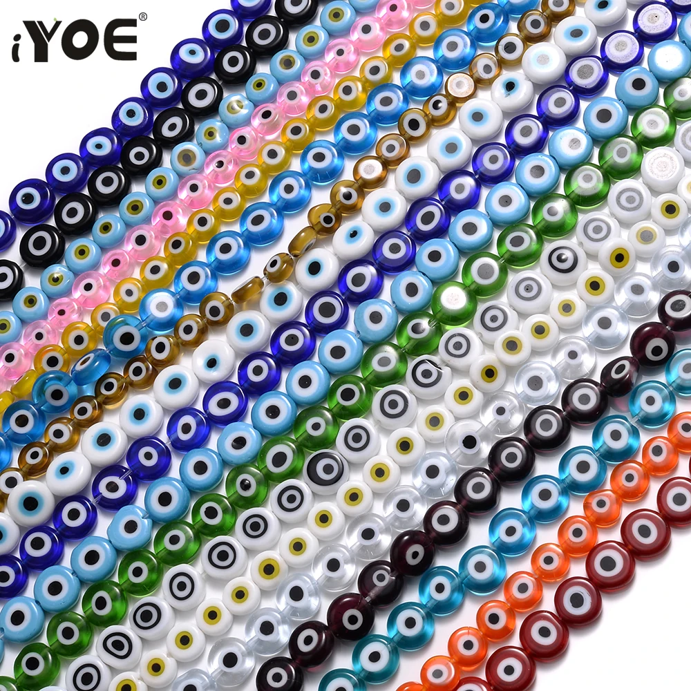 iYOE 6mm Mehrfarbige Evil Eye Spacer Perlen Flache Runde Lampwork Glas Türkische Auge Perlen Für Schmuck Machen Armband ohrring
