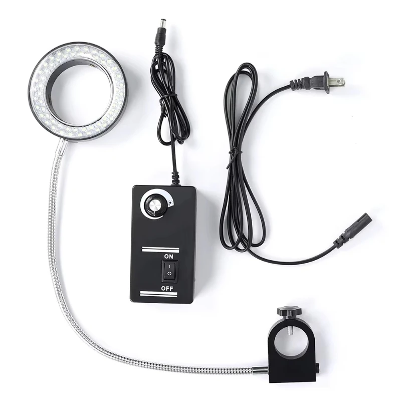 Polarized flexible adjustable clip-on tube LED ring light with 56 LEDs and white light for digital microscopy