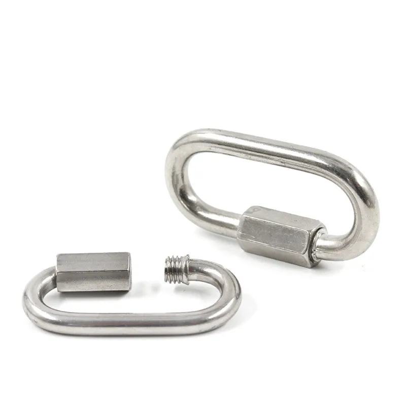 1 Pcs Carabiner Hook 304 Stainless Steel Oval Screwlock Quick Link Lock Ring Hook Chain Rope Connector Buckle Locked Hook