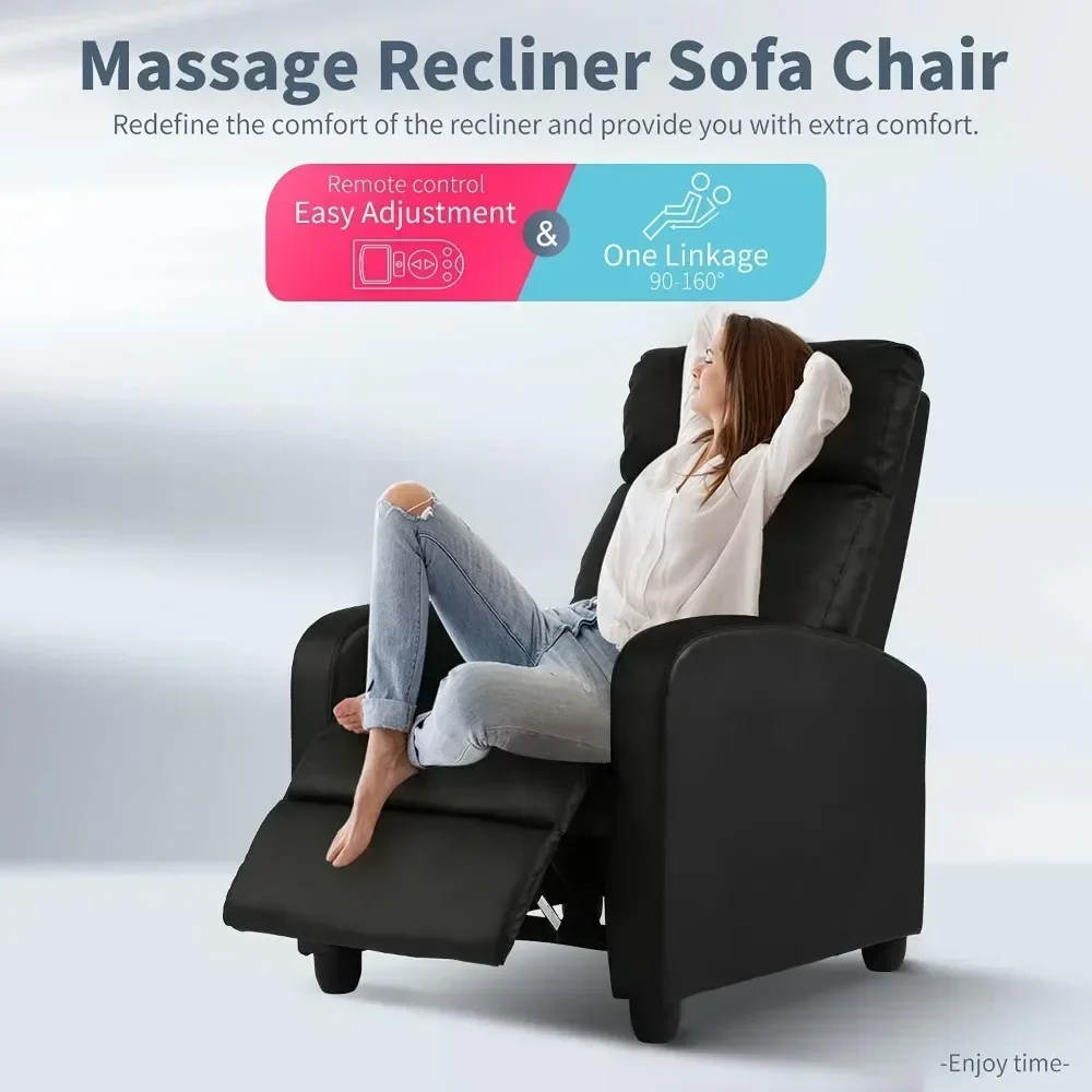 Massage Recliner Chair, Padded Wide Seat Sofa Wingback Single Sofa with Footrest PU Leather for Living Room Home Theater, Chair image 6