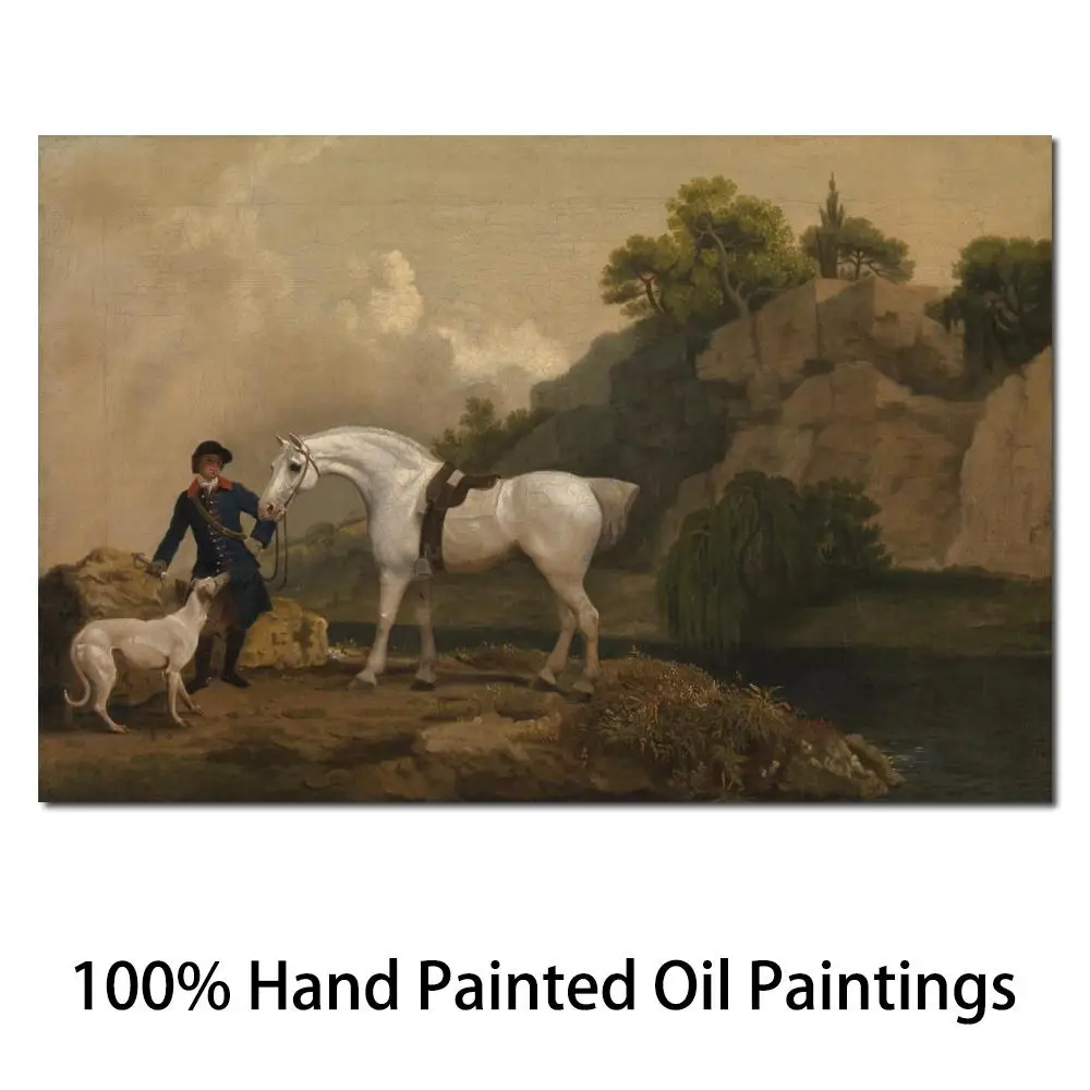 

Canvas Art George Stubbs Horse Painting Handmade Classical Landscape Office Hotel Wall Decor Hunter with Groom Dog High Quality