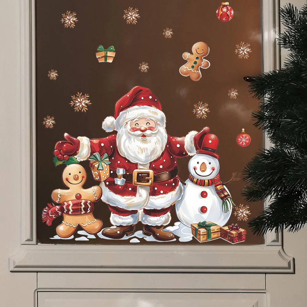 Christmas Santa Claus Snowman Bedroom Porch Bathroom Home Decoration Wall Sticker Static Wallpaper