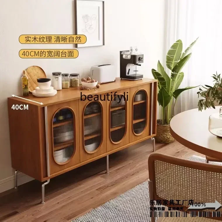 

zq1Nordic solid wood dining side cabinet small apartment light luxury retro creative art locker living room entrance cabinet