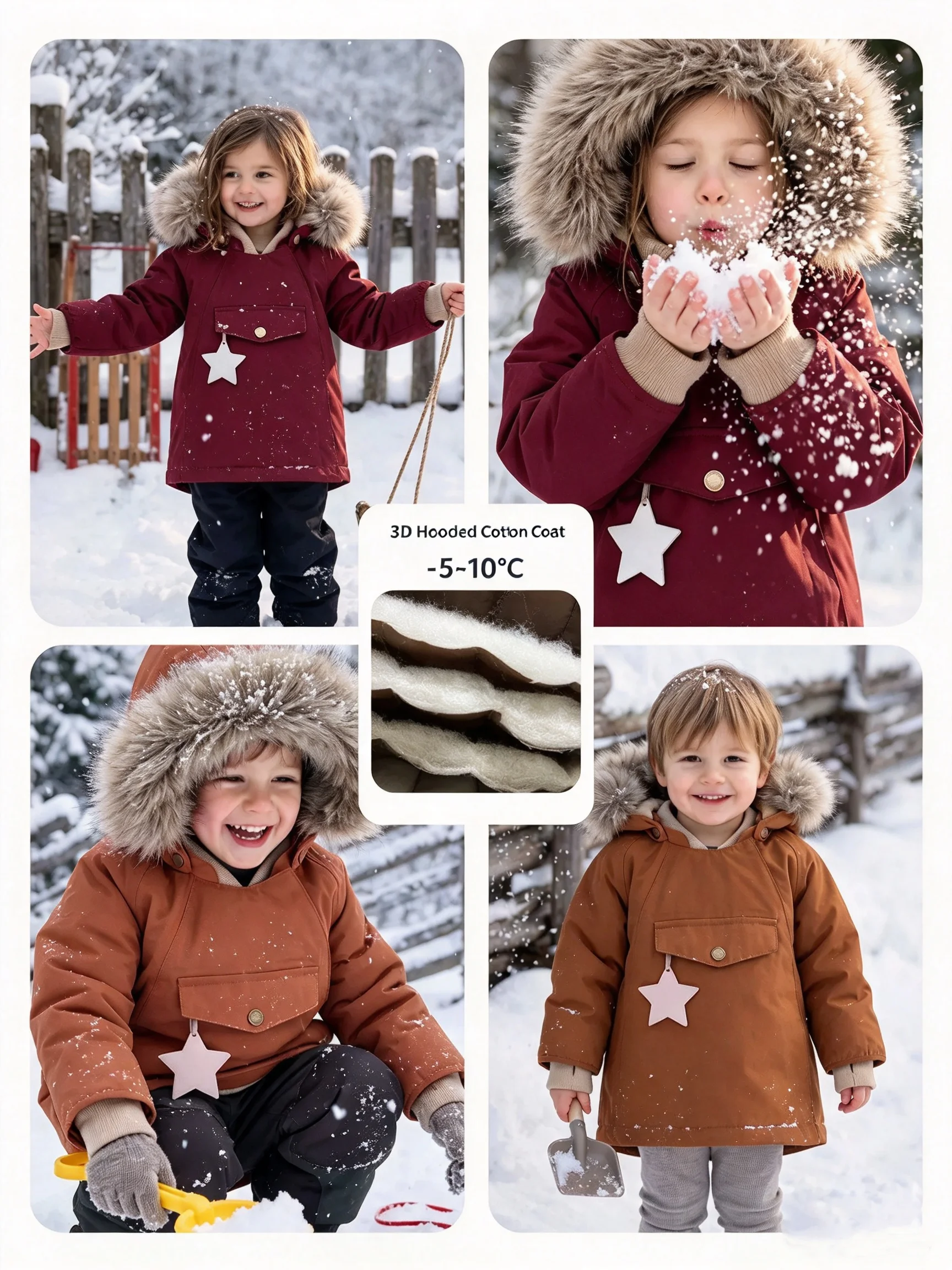 Children's Cotton Coat Jacket 2026 Winter New Velvet Thermal Jacket for Men and Girls Elf Hat Waterproof and Windproof Ski Suit
