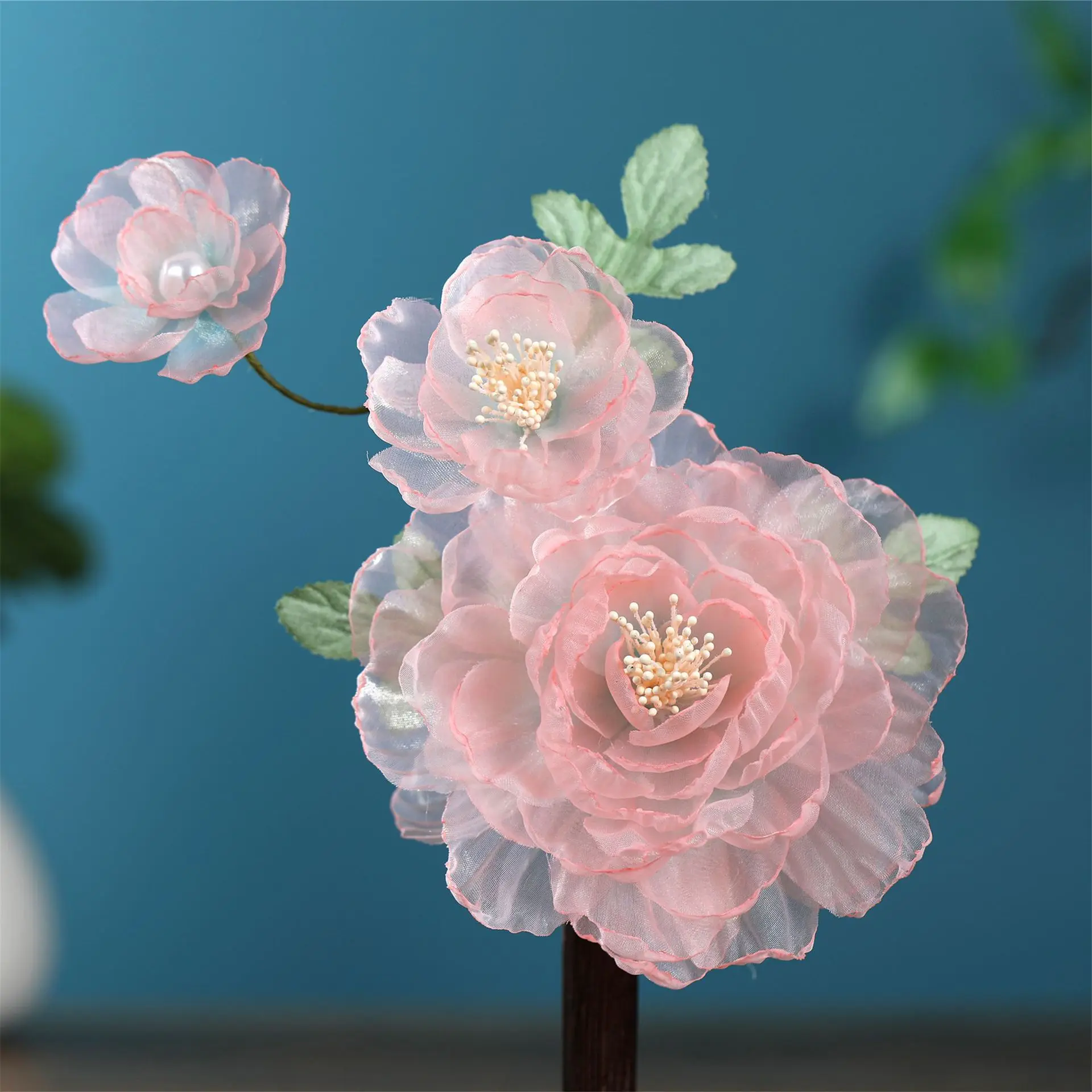 Pink Flower Hairpin Chinese Style Hair Clip Fairy Perm Floral Tiaras Vintage Hanfu Hair Accessories Retro Bridal Head Jewelry