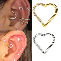 ASTM F136 Titanium G23 Crystal Gem Heart Shaped Daith Ring Helix Cartilage Clicker Ear Tragus Segment Piercing Body Jewelry Gift