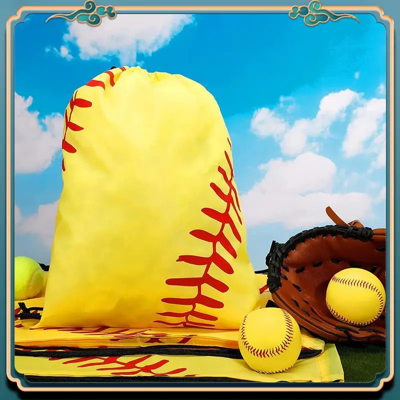 (New)-Drawstring Backpack Softball Drawstring Bag Baseball Drawstring Favor Bag Soccer Volleyball Drawstring Favor Bags,12Pack