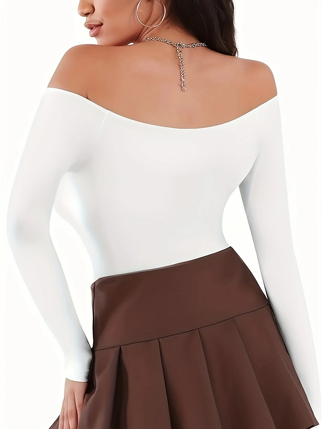 Damen Sexy Rückenfreier Off-Shoulder Langarm-Body Freizeit-Bodycon Clubwear – Detail 9