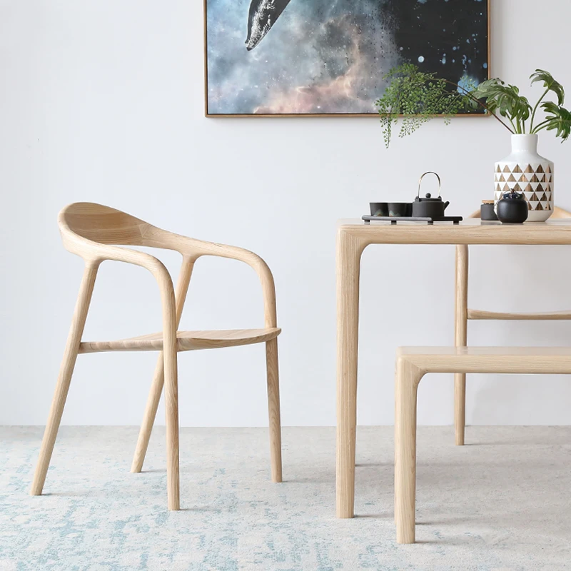 

Armrest Solid Wood Dining Chair Nordic Simple Modern Walnut Ash Wood Home Design Restaurant Log Chair