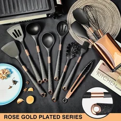 5-13pc Non-Stick Kitchen Silicone Utensil Set - Upgrade Your Kitchen with Gold-Plated Handles Cooking Tools Spatula Spoon Kit