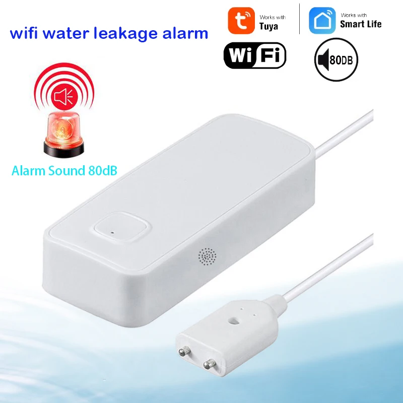 Tuya Smart WiFi 2.4G Flood Water Leakage Sensor Remote Water Level Monitor with Security Sound Alarm System for Home Automation