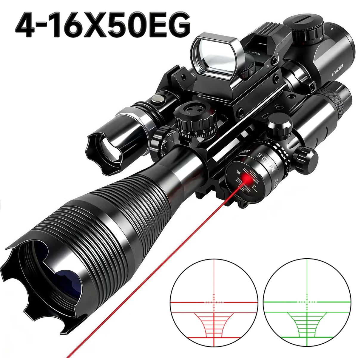 

Прицел 4-16x50EG с красно-зеленым лазером HD101 и фонариком, дальнобойный, с подсветкой, для калибров 7.62 мм и .308.