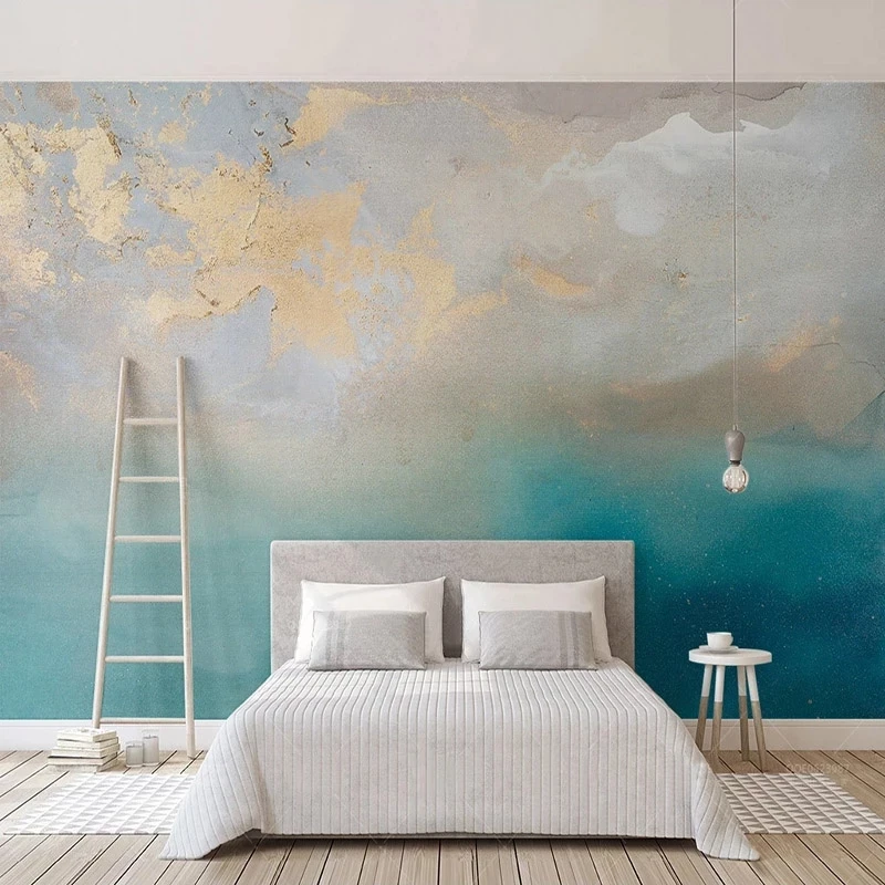 Customized 3D Mural Modern Abstract Oil Painting Blue Sea Gilded Texture Wallpaper Living room TV background bedroom restaurant