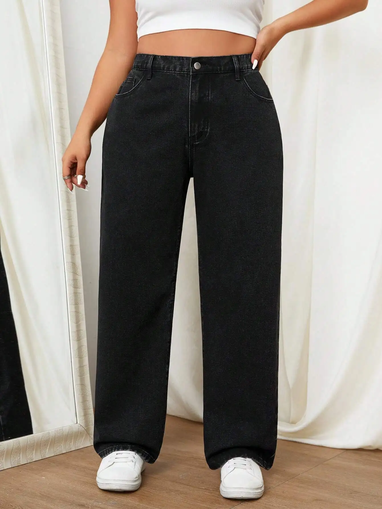 

Женские широкие джинсы свободного кроя из черного денима для повседневной носки