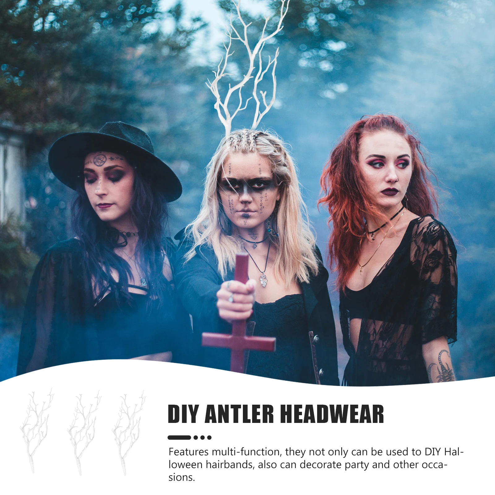 

3pcs Simulated Plant Headdress Girl Hair Accessories Decorative DIY Antler Headwear Horror Movie Decor White Fish Tank Ornament