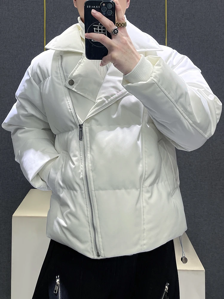 

Men's Thiened Cotton Jaet with Diagonal Zipper Design Fake Two-Piece Bread Sle Coat Warm ort Outerwear for Winter