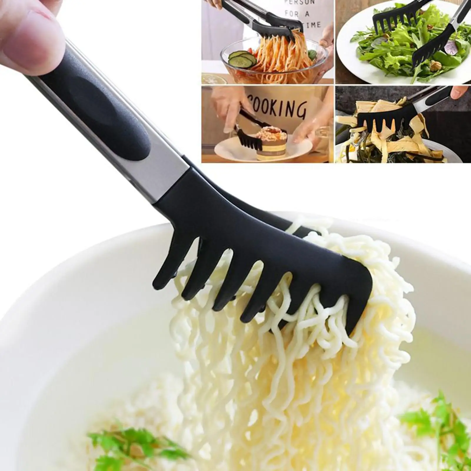 1Pcs Stainless Steel Noodle Tongs Non-slip Handle Heat-resistant Chuck Easy To Store Multi-functional Food Tongs
