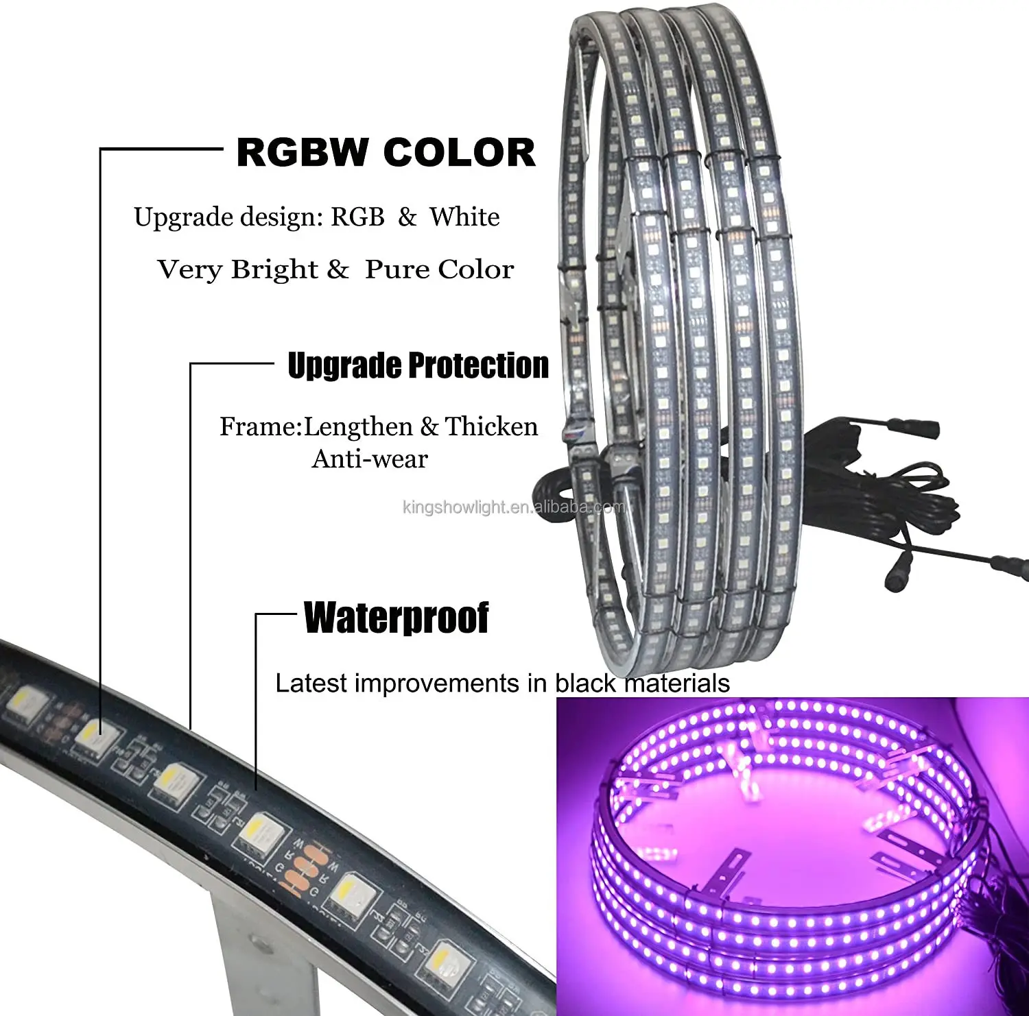 4PC 17'' RGBW LED Wheel Rim Light 312 Led Car  with  BT Controller Box IP68 Truck Auto ing System