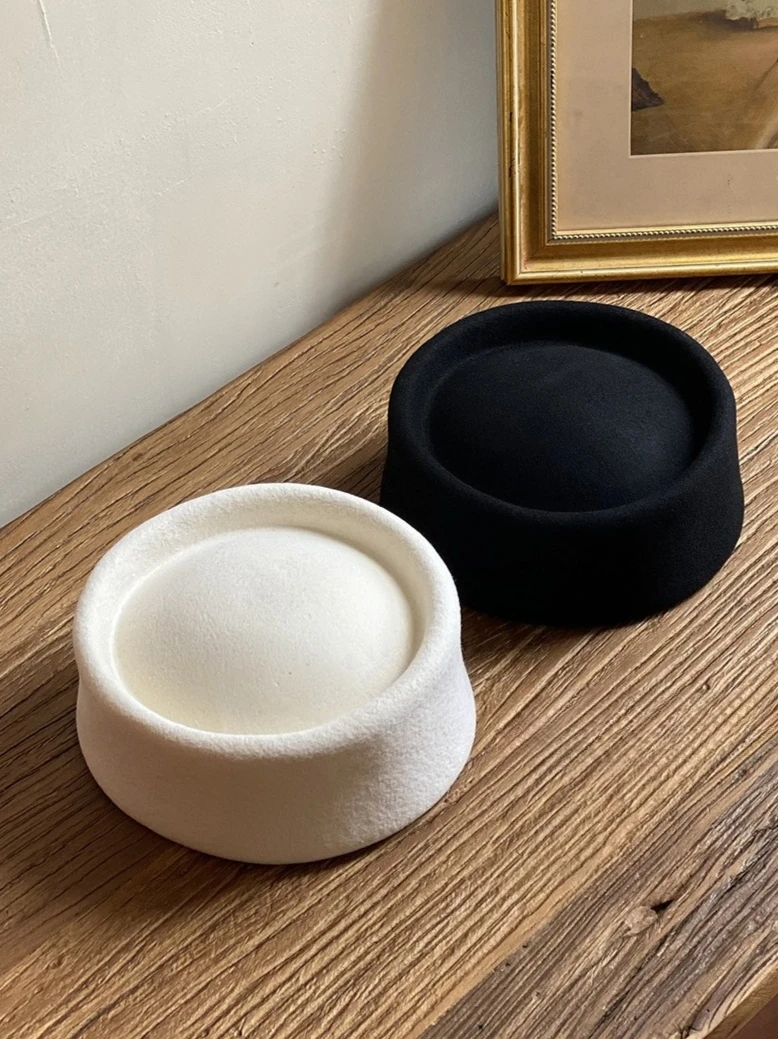 USPOP 100% الصوف قبعة مستديرة المرأة خمر أنيقة لا حافة ورأى قبة قبعة شتاء دافئ الحد الأدنى الرجعية نمط القبعات