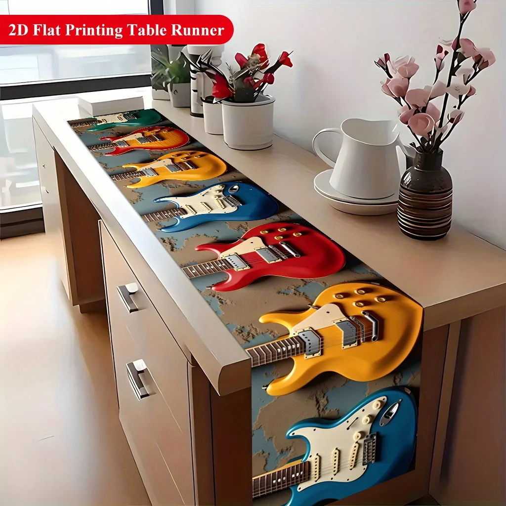 Colorful Electric Guitars Table Runner, Vibrant Rock Music Decor for Dining Coffee Table, Home Kitchen, Party, Holiday