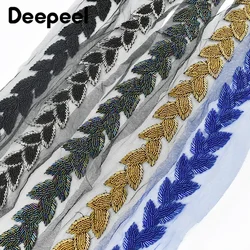 1/2Yards Deepeel 6cm Mesh Pearl Lace Trim Wedding Party Dress Decorative Leaf Braid Fringe Fabric Ribbon DIY Laces for Crafts