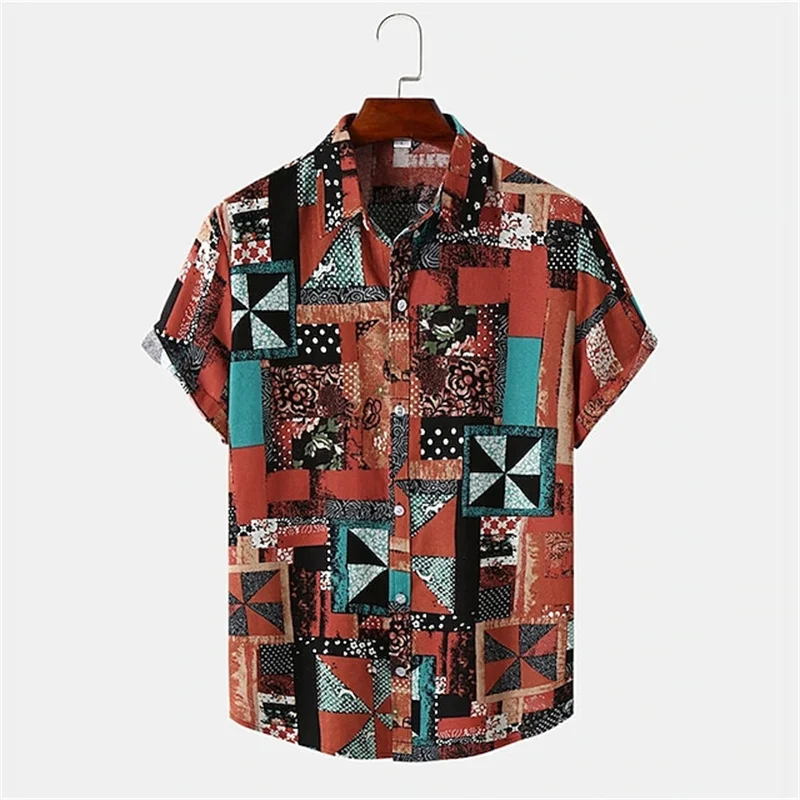 2023 Vintage Fashion Men\'s Shirt Short Sleeve Casual Top Summer Hawaiian Fashion Clothing Loose Breathable Single breasted Shirt