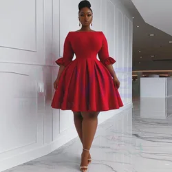 Red Satin African Dresses for Women Summer Elegant Women Half Sleeve Knee-length Dress Dashiki African Clothes Women Oversize