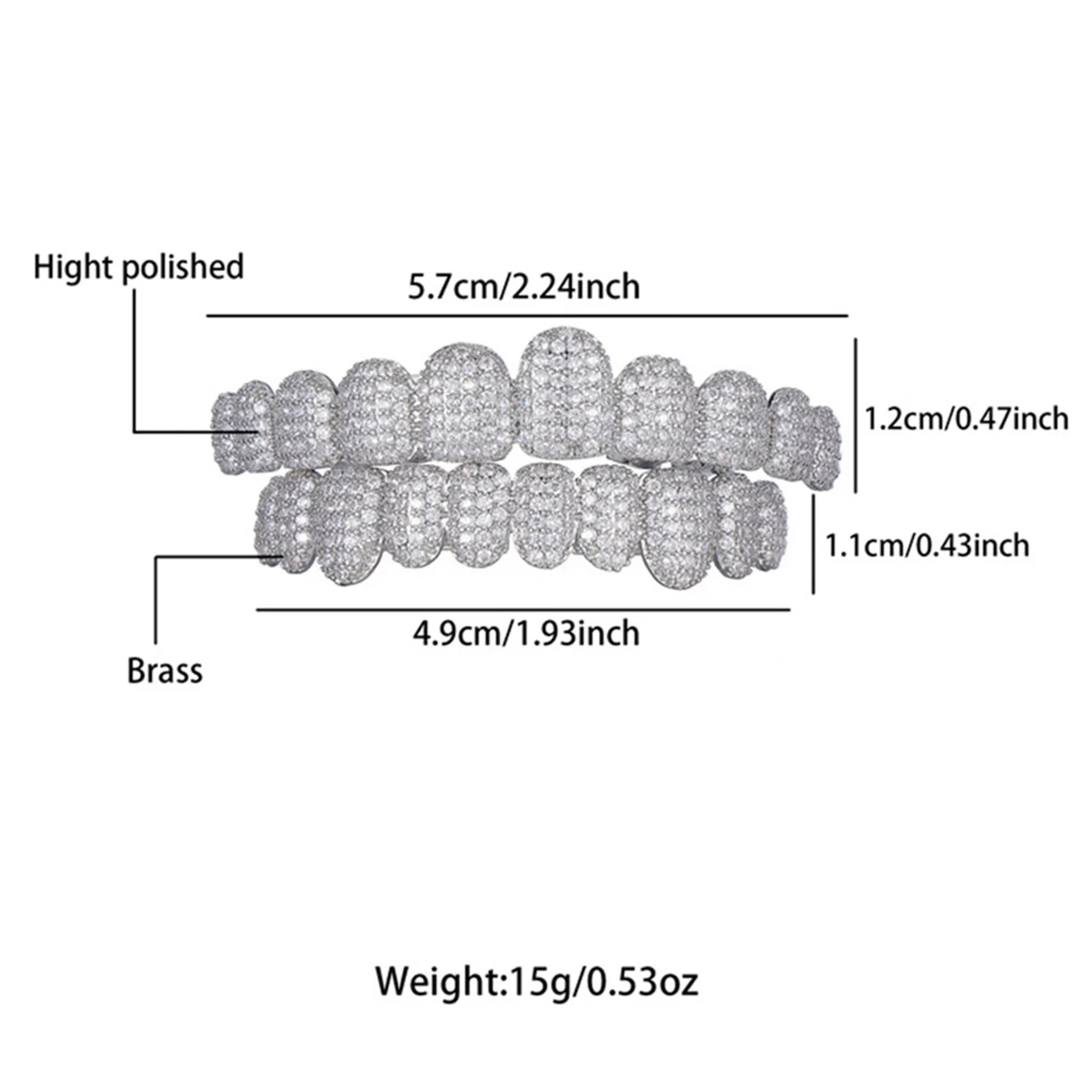 ABGV 10/10 Iced Out 스톤 치아 탑 바닥 치아 캡 여성용 남성용 쥬얼리 파티 선물 실버